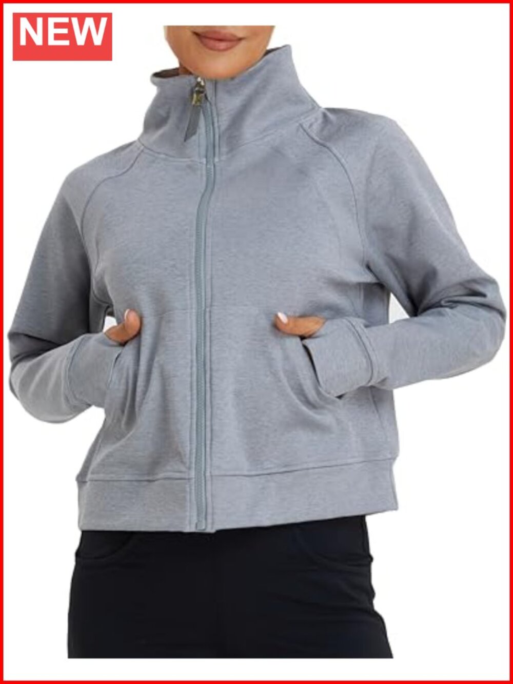 Women's Half Zip Cropped Sweatshirt Fleece Lined Thumb Hole Hoodie